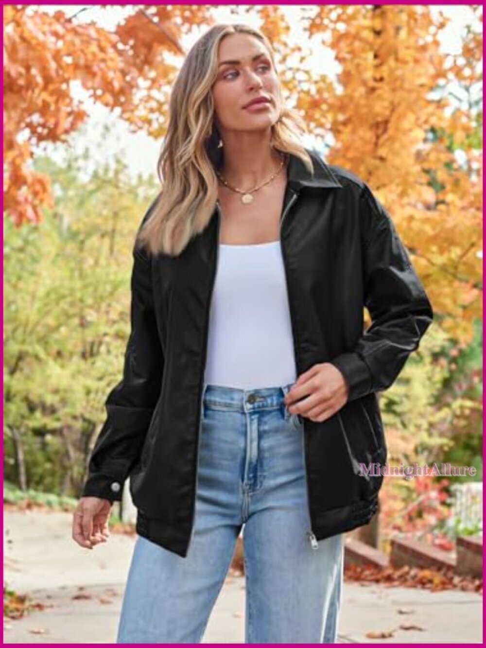 Oversized Faux Leather Motorcycle Jacket, Zipper Closure, Long Sleeve - Picture 2 of 6
